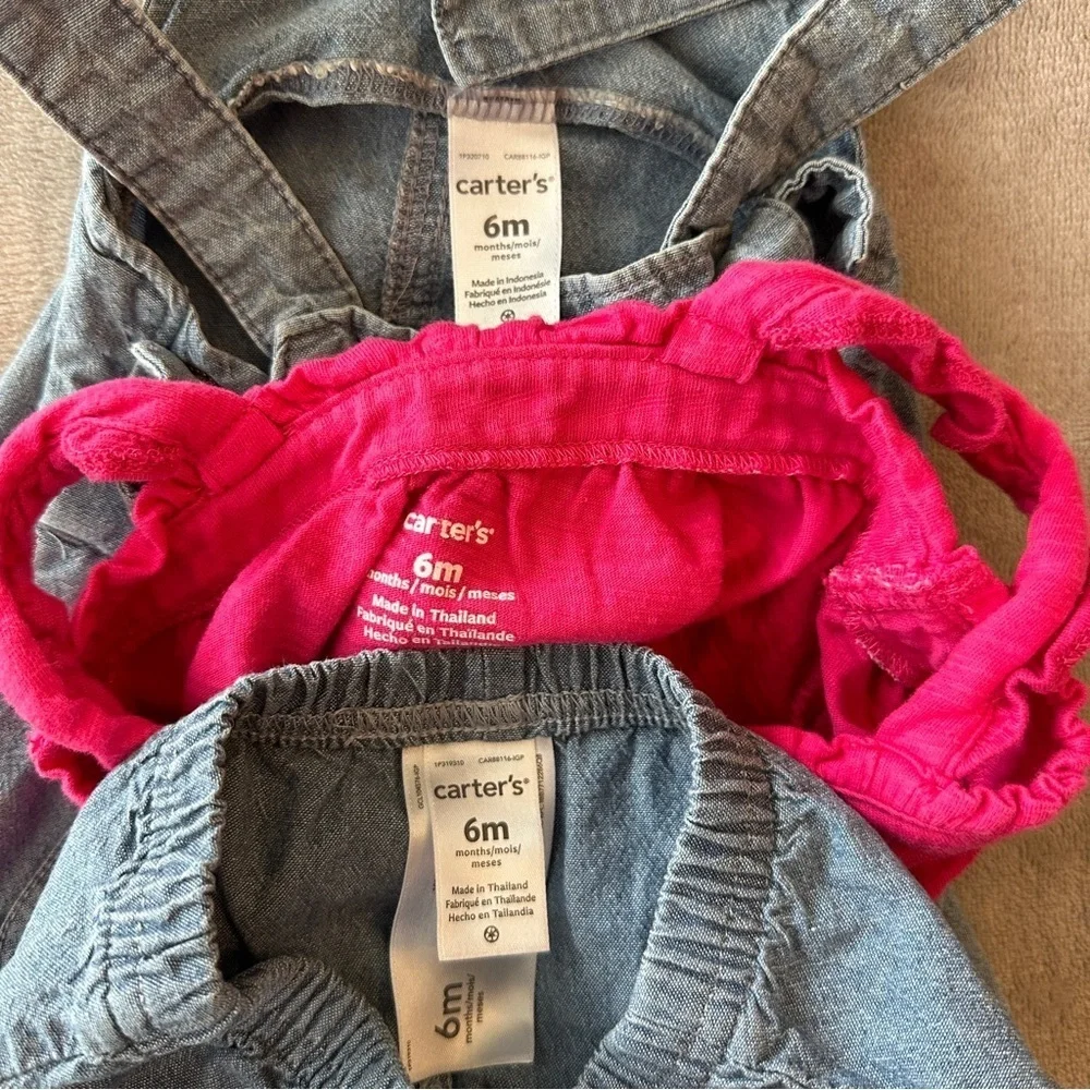EUC Carter’s 3pc Baby Girl Outfit Set, Hot Pink & Denim, 6-9 Months